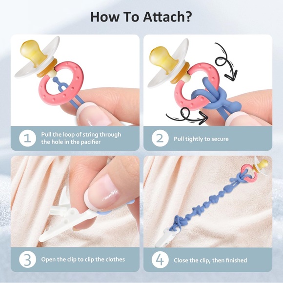 Silicone Pacifier Clip Holder with One Piece Design, Pack of 2 (Pink+Apricot) - Picture 6 of 13